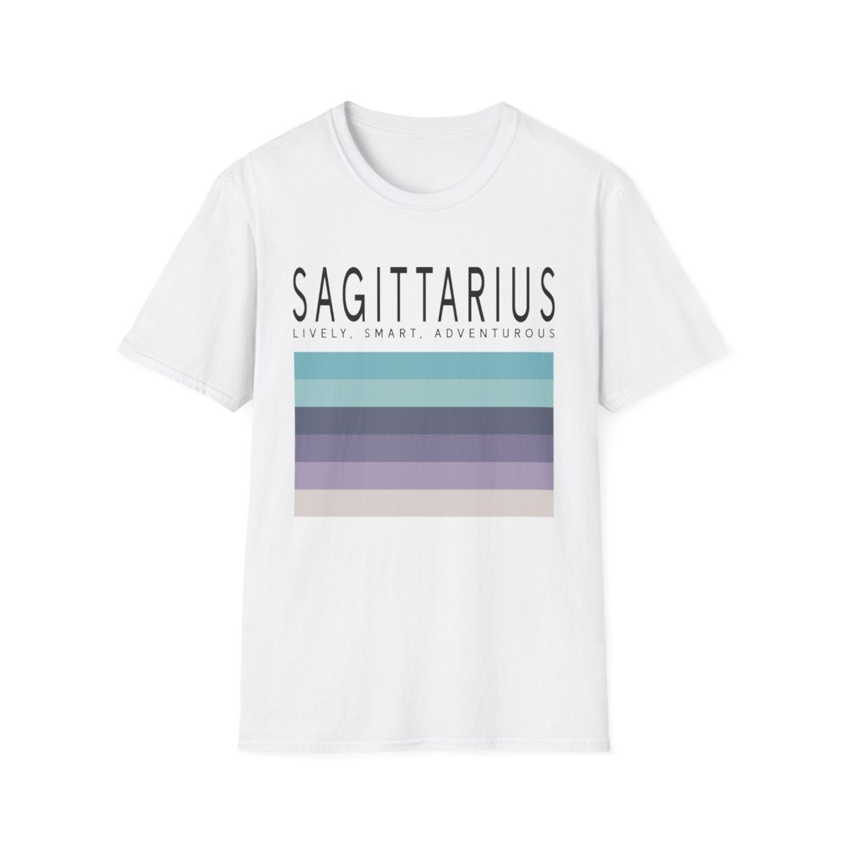light blue t-shirt with minimalist sagittarius zodiac graphic design