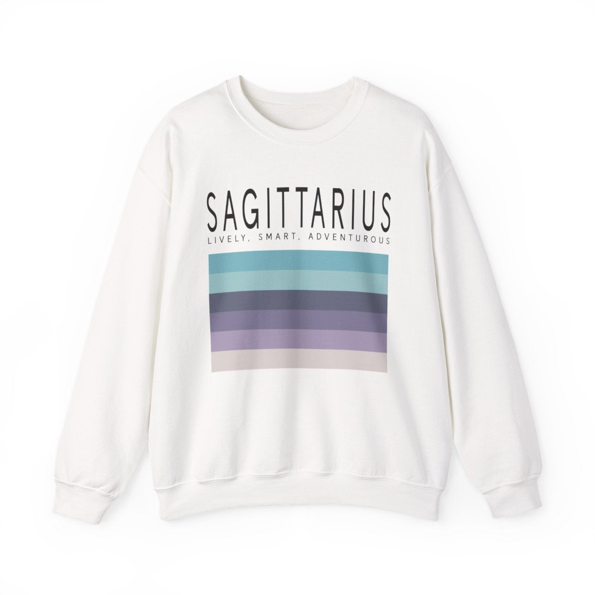 sand sweatshirt with sagittarius zodiac sign retro stripes and minimalist typography design