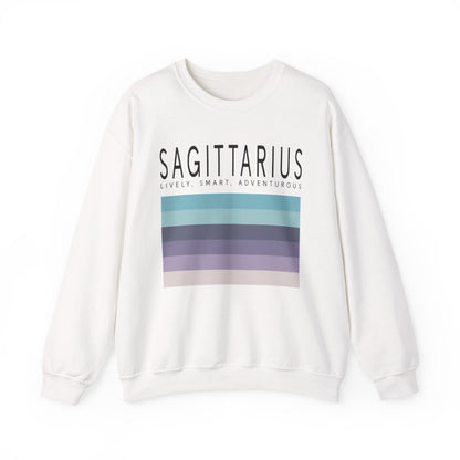 sand sweatshirt with sagittarius zodiac sign retro stripes and minimalist typography design
