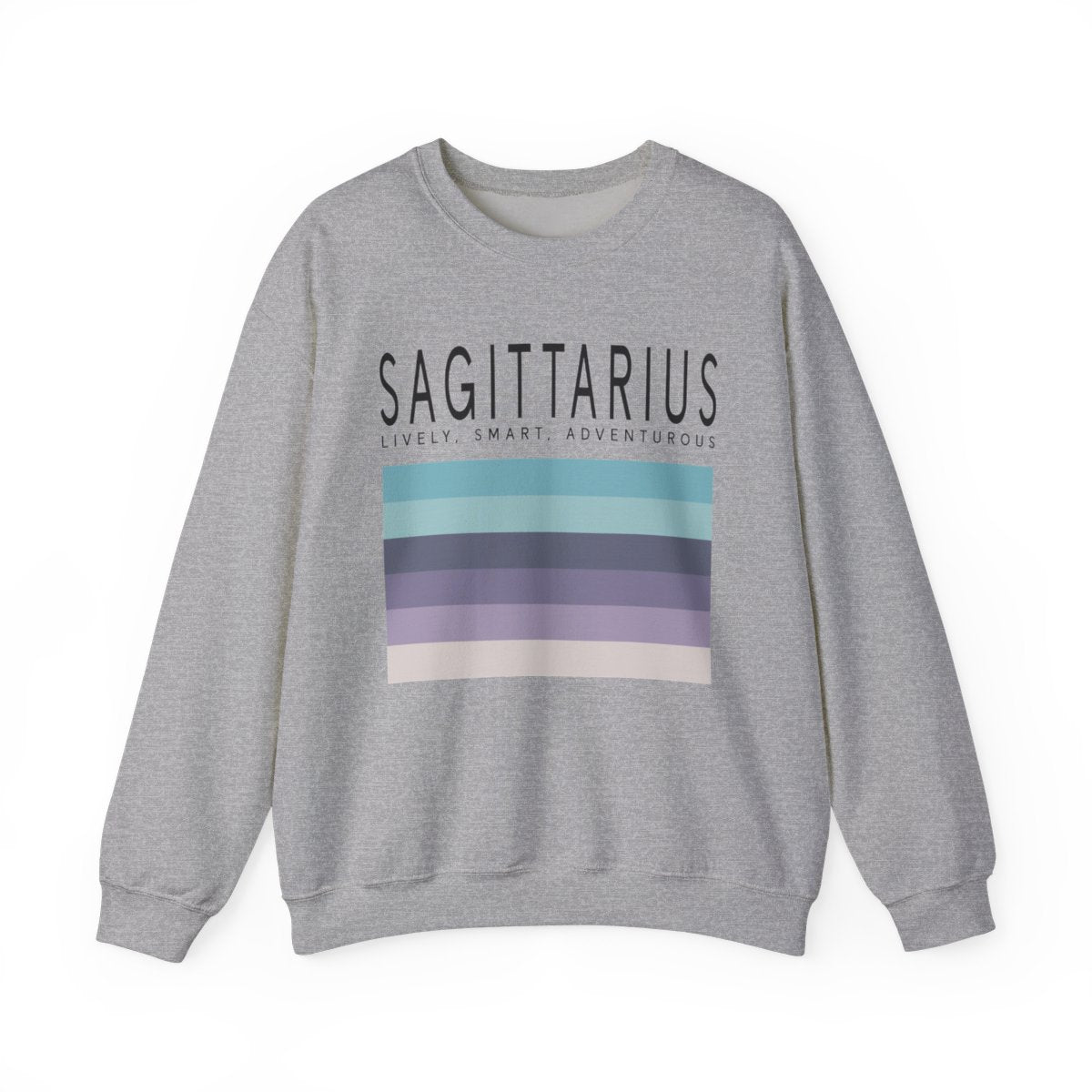 white sweatshirt displaying sagittarius zodiac design detail and fit