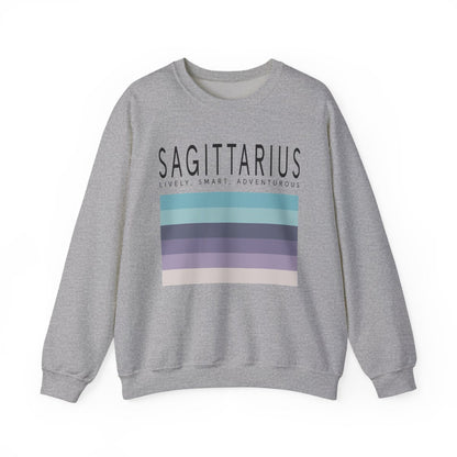white sweatshirt displaying sagittarius zodiac design detail and fit