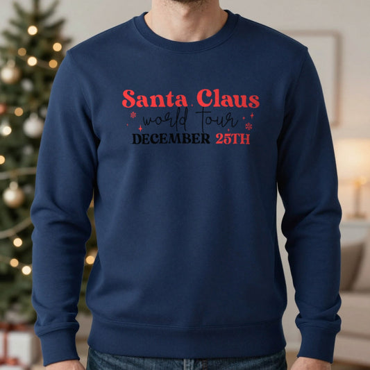 Santa Claus World Tour Christmas Sweatshirt worn, lifestyle photo