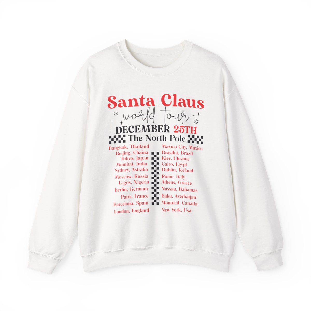 light pink sweatshirt with Santa Claus world tour funny Christmas design