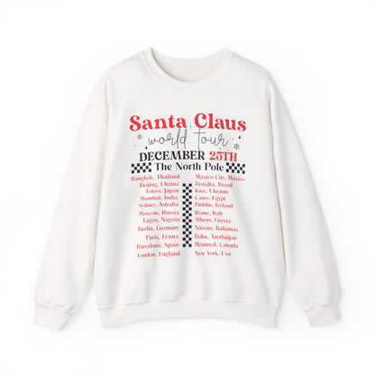 light pink sweatshirt with Santa Claus world tour funny Christmas design