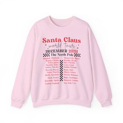 sand sweatshirt with Santa travelling the globe Christmas graphic