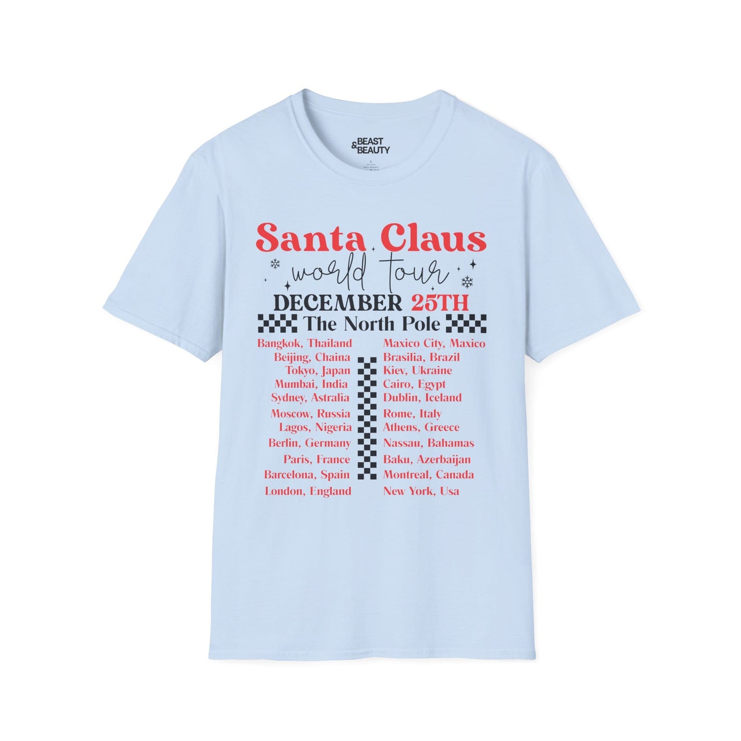 santa claus world tour christmas t-shirt light blue t-shirt Christmas gift idea