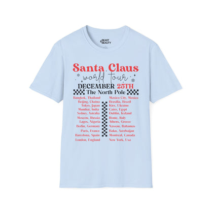 santa claus world tour christmas t-shirt light blue t-shirt Christmas gift idea