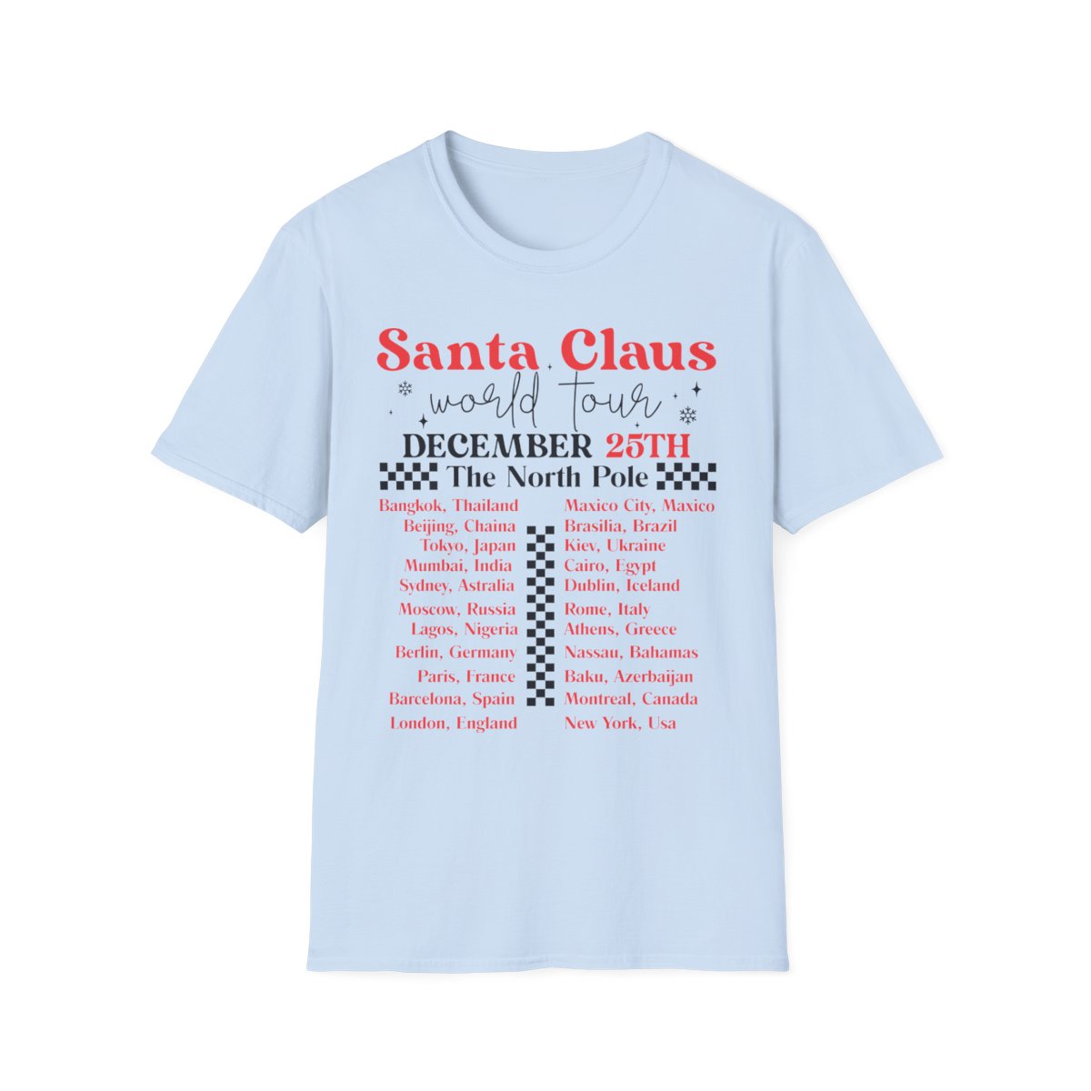 natural t-shirt with Santa Claus World Tour Christmas graphic