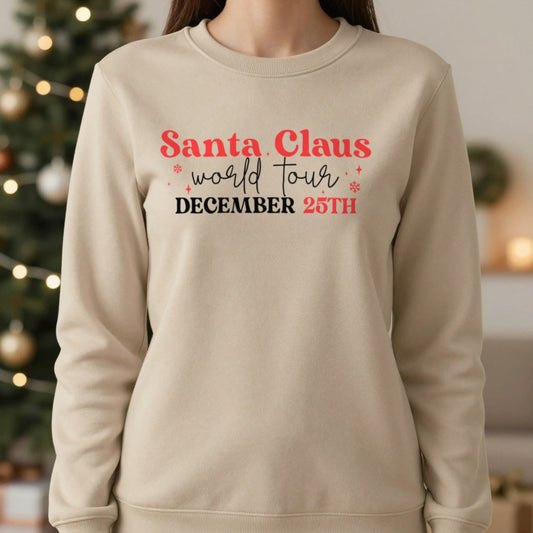Santa Claus World Tour Sweatshirt worn, lifestyle photo