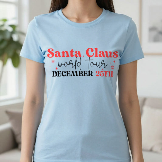 Santa Claus World Tour T-Shirt in Light Blue, worn, our photo