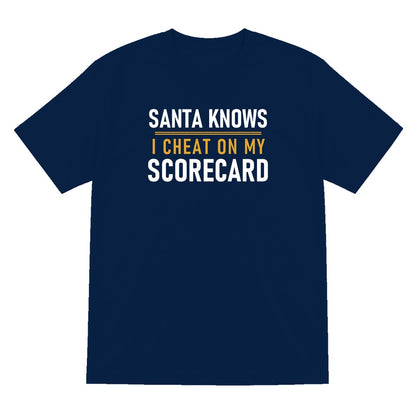 Santa Knows I Cheat On My Scorecard Funny Golf Christmas Jumper & T-Shirt T-Shirt in Navy
