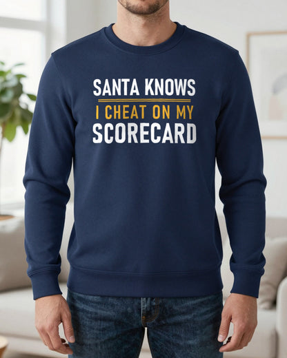 Santa Knows I Cheat On My Scorecard Funny Golf Christmas Jumper & T-Shirt worn