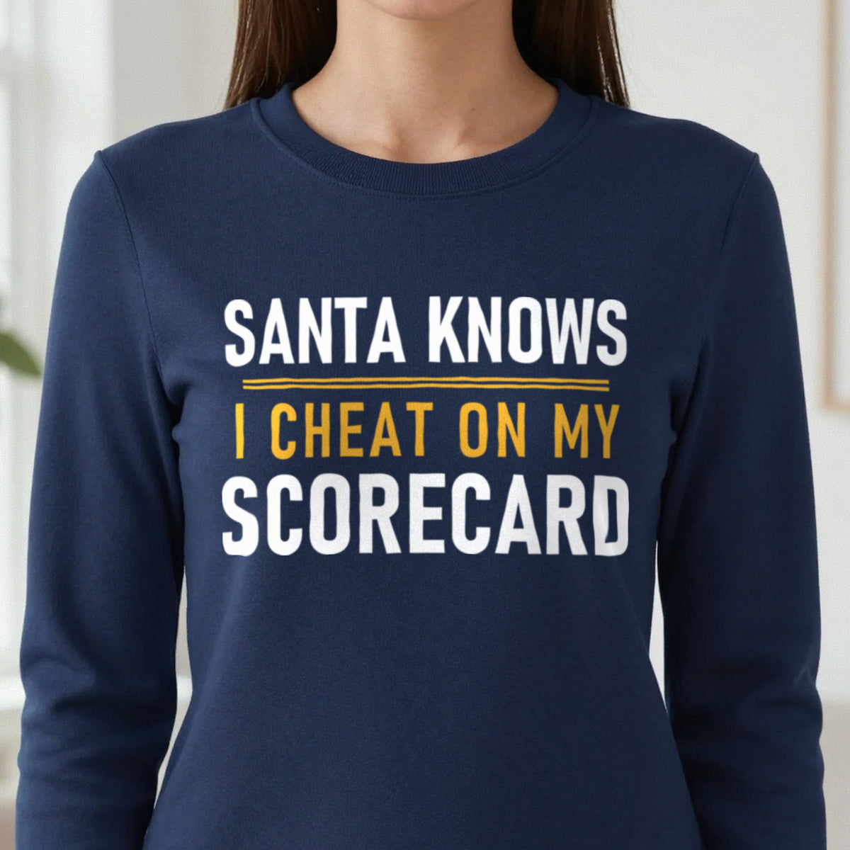 Santa Knows I Cheat On My Scorecard Funny Golf Christmas Jumper & T-Shirt in another colour