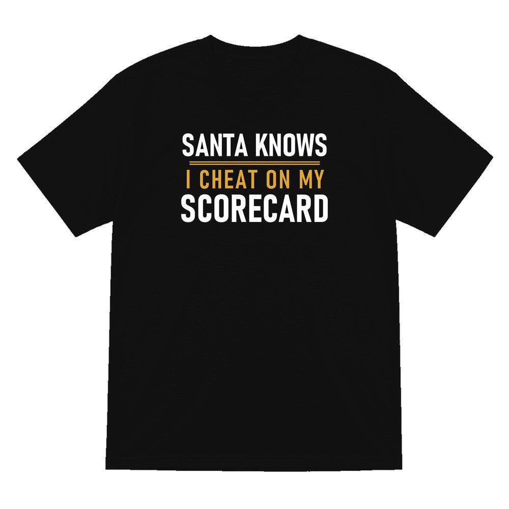 Santa Knows I Cheat On My Scorecard Funny Golf Christmas Jumper & T-Shirt T-Shirt in Black