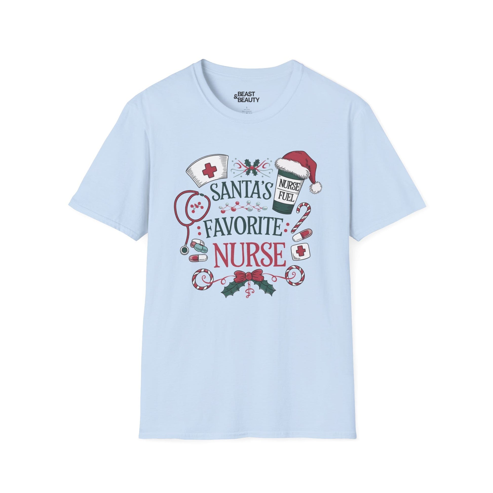 santa s favorite nurse christmas t-shirt light blue t-shirt Christmas gift idea