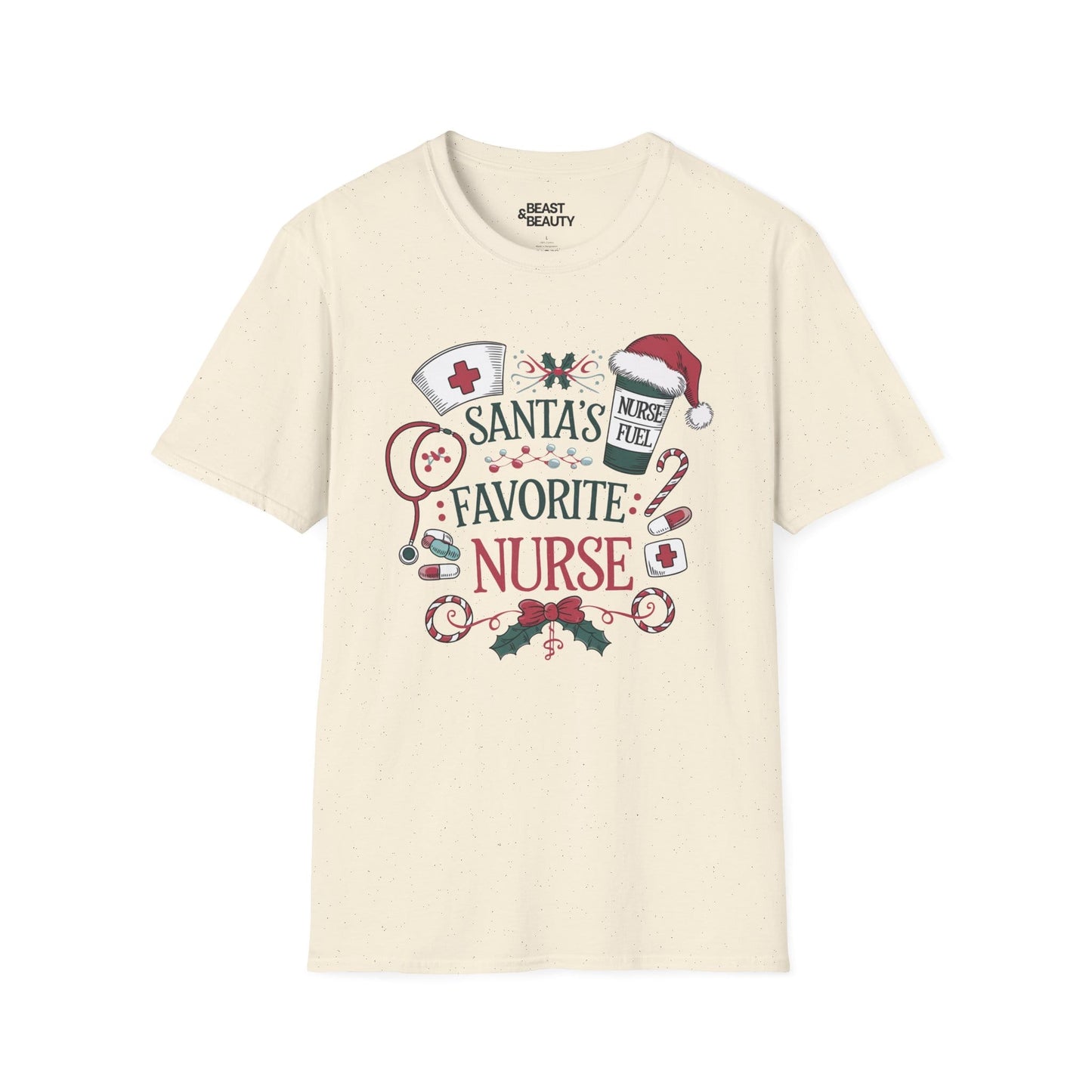santa s favorite nurse christmas t-shirt natural t-shirt Christmas gift idea