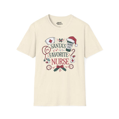 santa s favorite nurse christmas t-shirt natural t-shirt Christmas gift idea