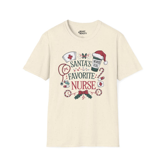 santa s favorite nurse christmas t-shirt natural t-shirt Christmas gift idea