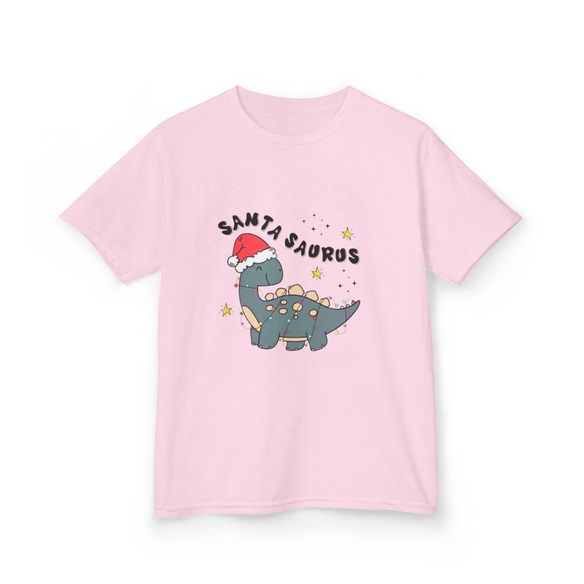 pink kids Christmas t-shirt with Santa dinosaur design