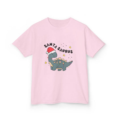 pink kids Christmas t-shirt with Santa dinosaur design
