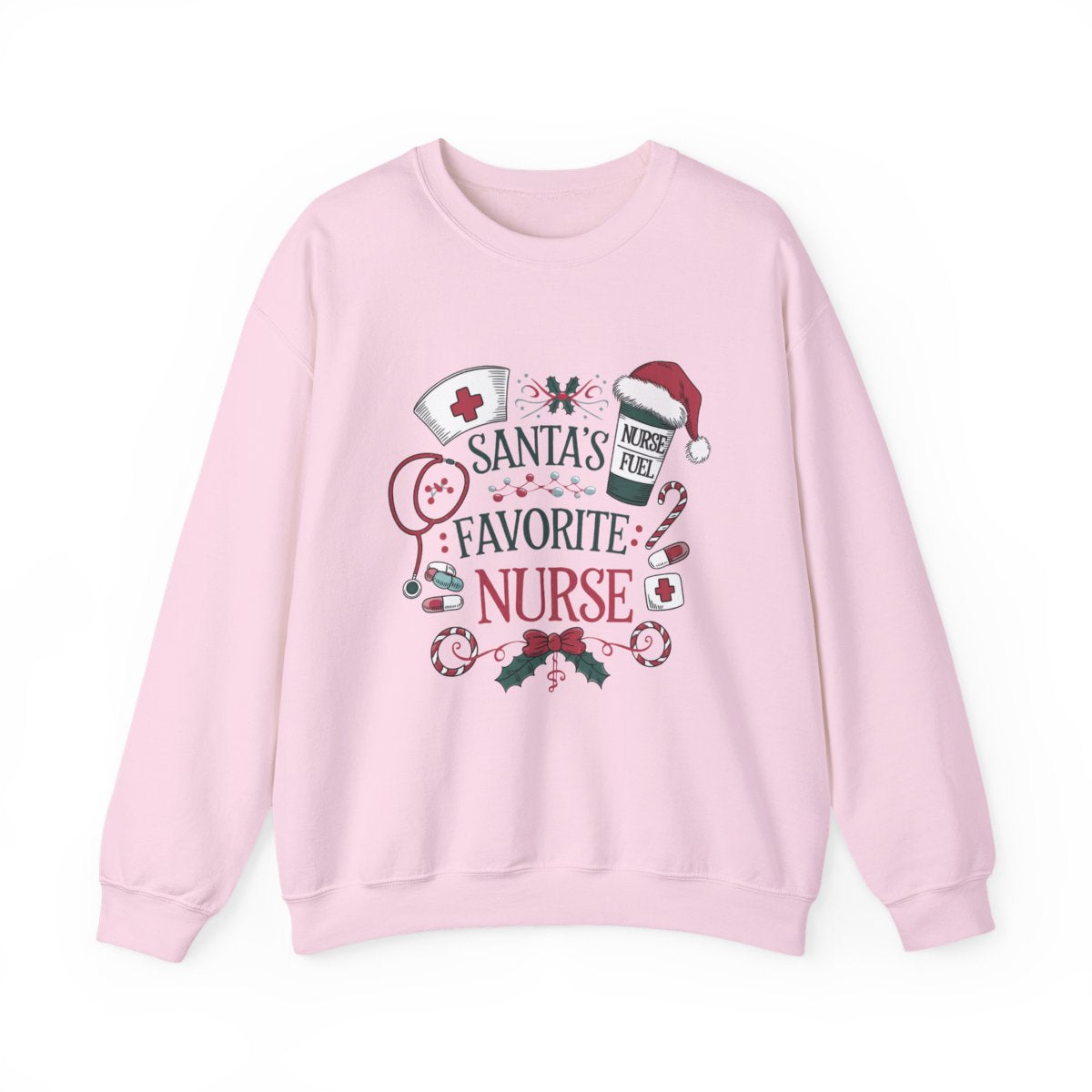 sand sweatshirt featuring Santa's Favorite Nurse festive print