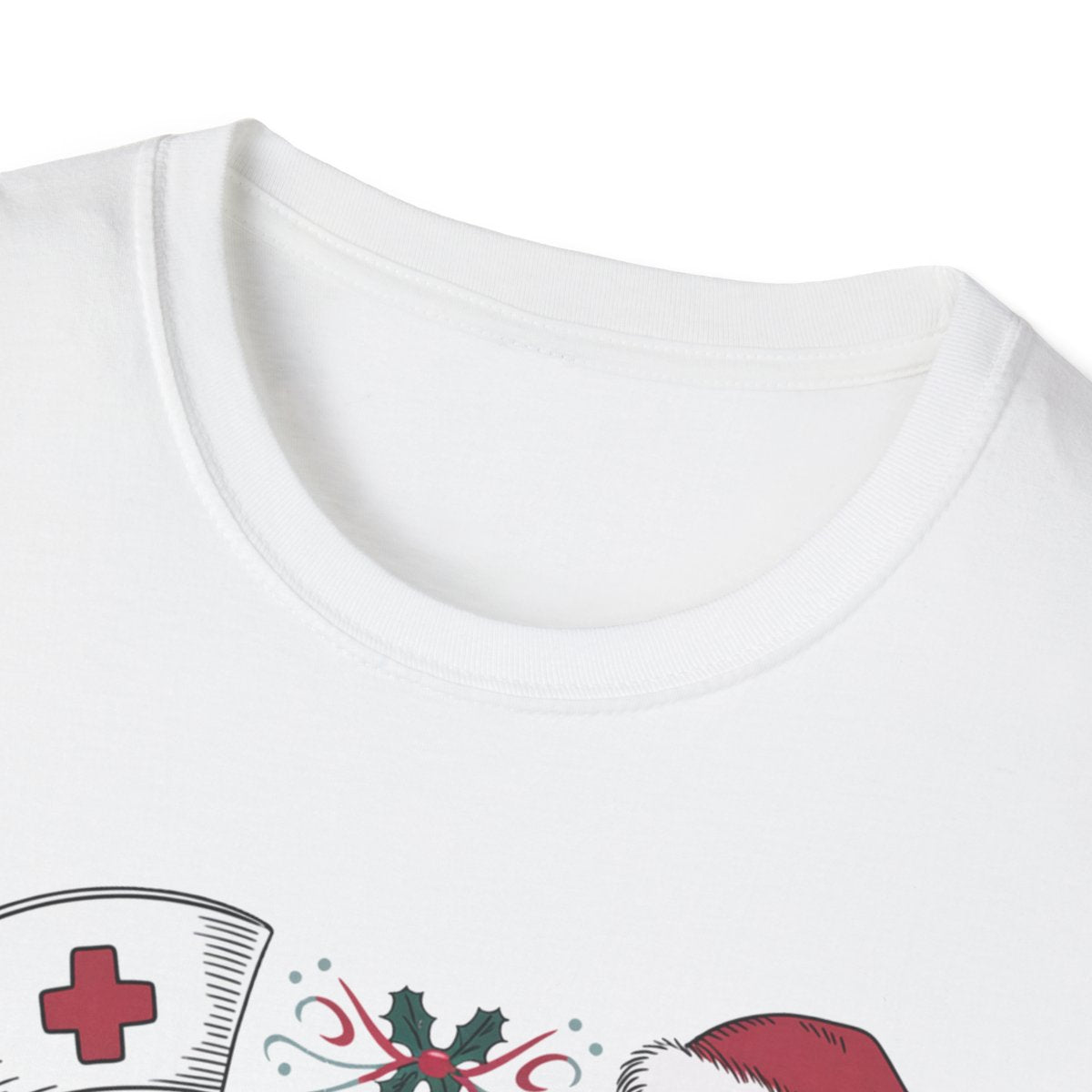 light blue Christmas nurse t-shirt worn casually with Santa design