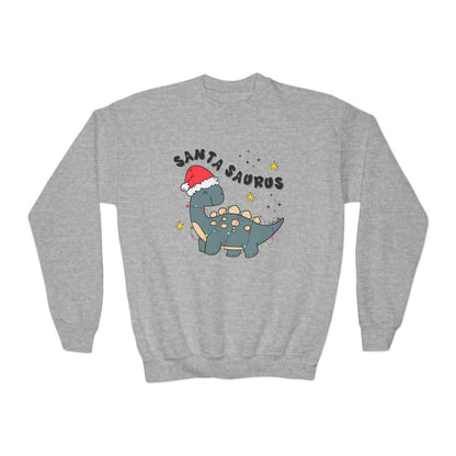 white sweatshirt with santasaurus funny dinosaur Christmas design for kids