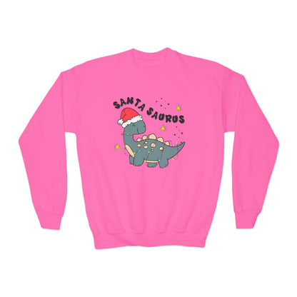 safety pink youth Christmas sweatshirt with cute santasaurus festive print