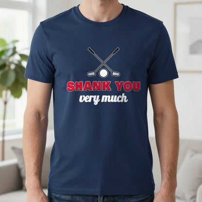 Shank You Very Much Funny Golf T-Shirt & Sweatshirt in Navy (T-Shirt), worn, our photo