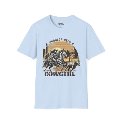 shoulda been a cowgirl t-shirt light blue t-shirt cowgirl gift idea