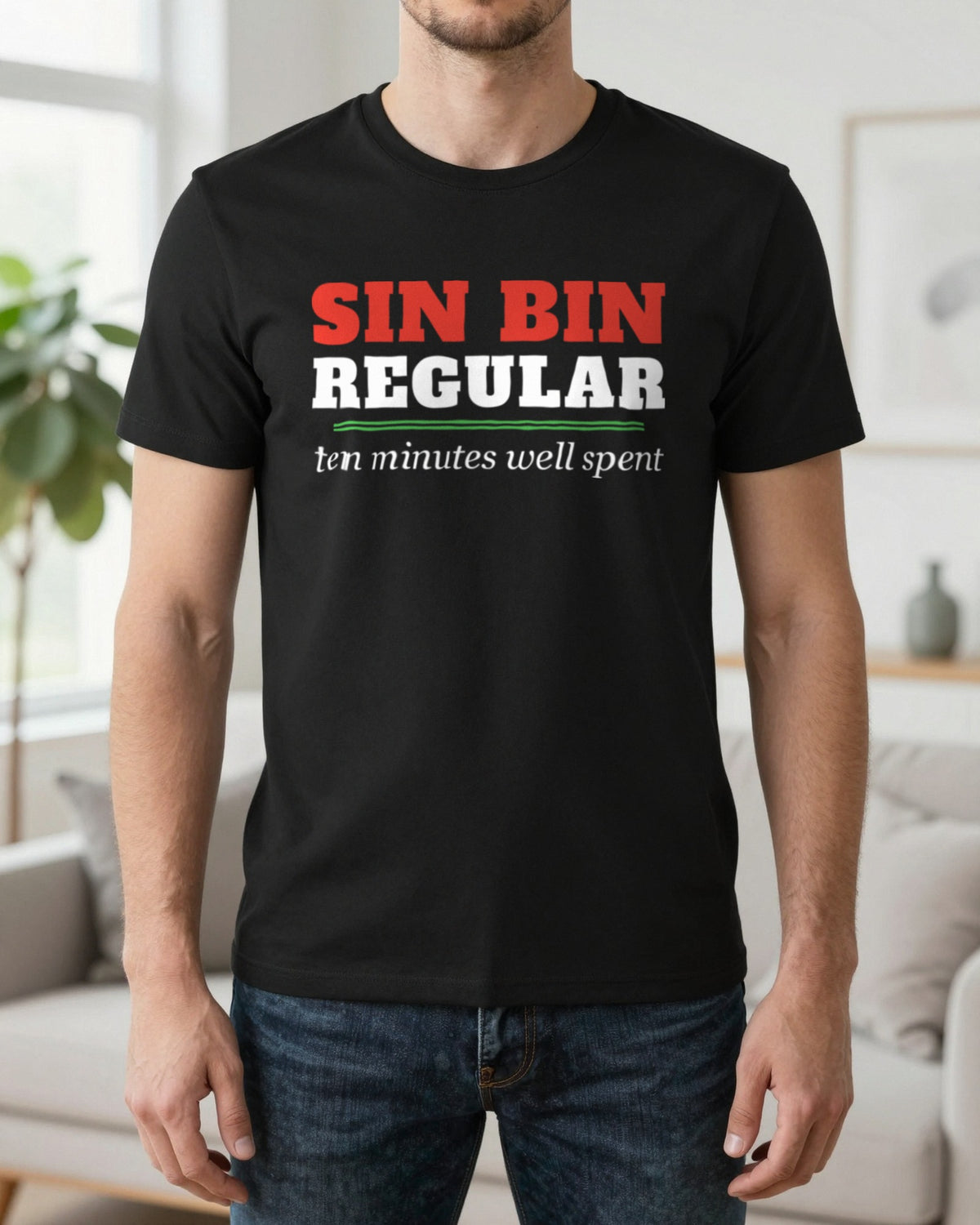 Sin Bin Regular Funny Rugby T-Shirt & Sweatshirt worn