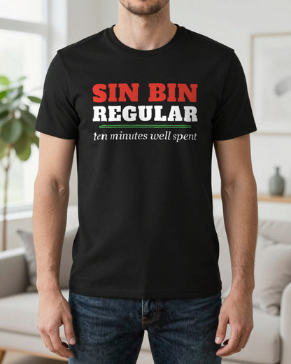 Sin Bin Regular Funny Rugby T-Shirt & Sweatshirt worn