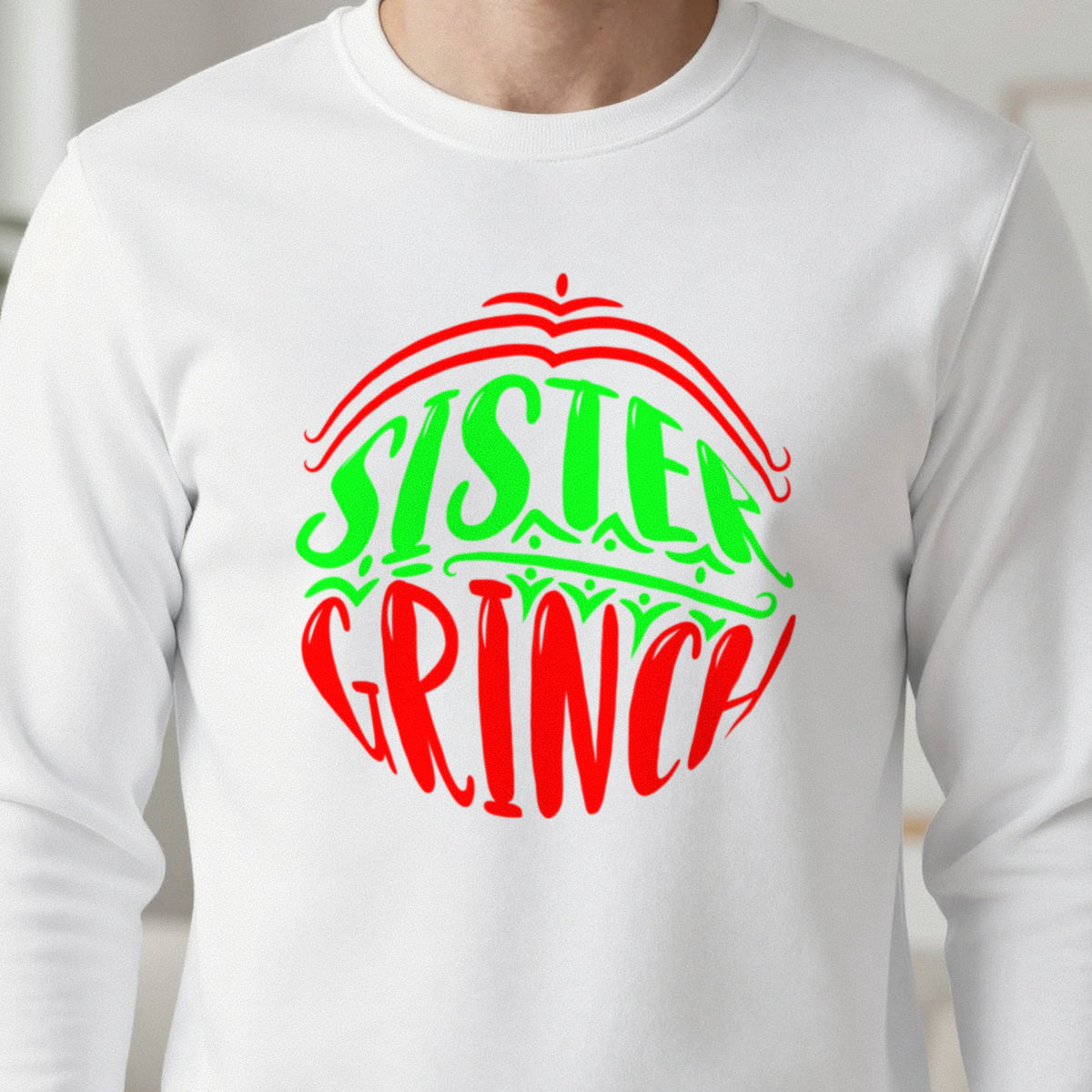 Sister Grumpy Green Christmas T-Shirt & Sweatshirt close-up