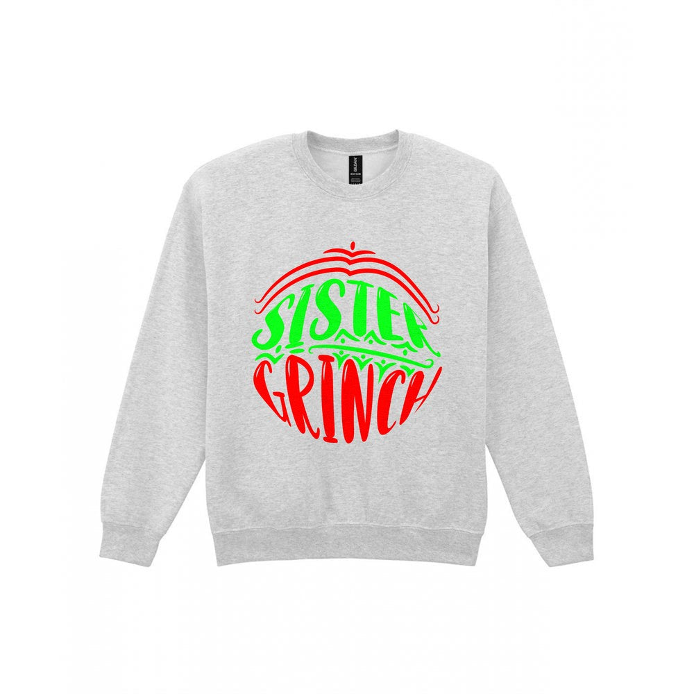 Sister Grumpy Green Christmas T-Shirt & Sweatshirt Sweatshirt in Sport Grey