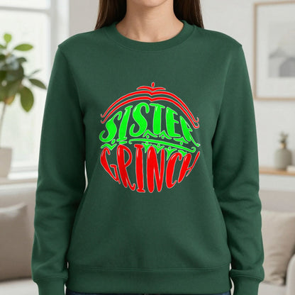 Sister Grumpy Green Christmas T-Shirt & Sweatshirt in Forest Green, worn, our photo