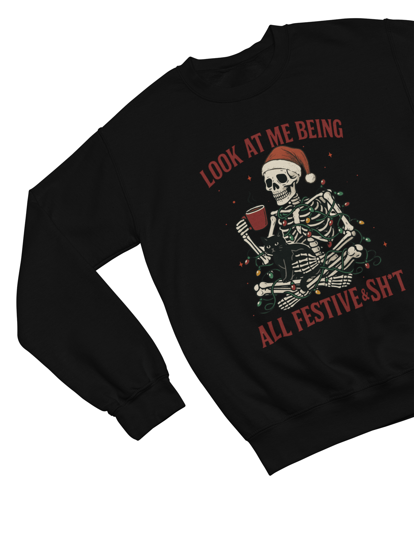 Skeleton Christmas Jumper – Funny Festive & Sh*t Sweatshirt Sweatshirt / 3XL (Adult) / Black gift_idea unique_gift personalised_gift