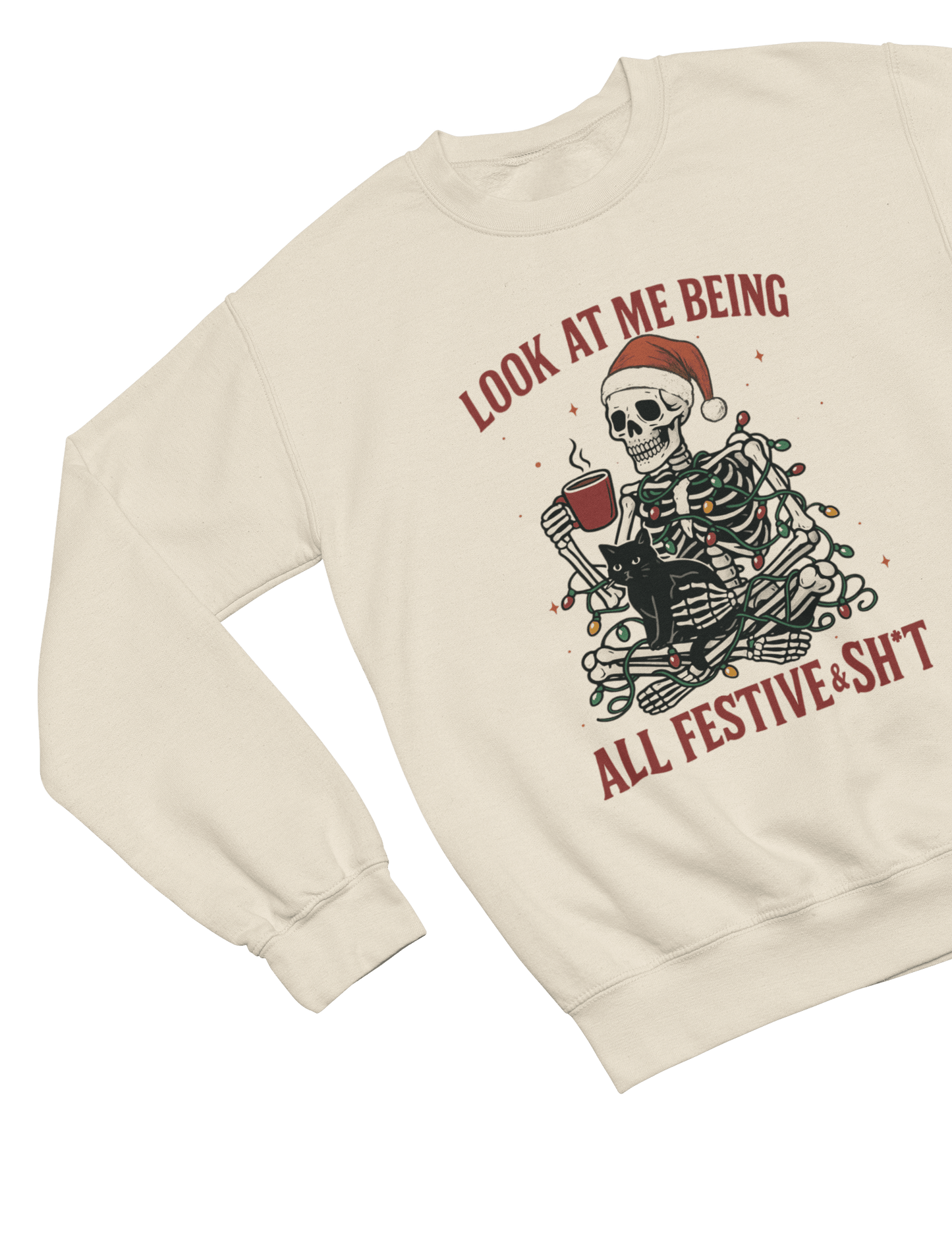 Skeleton Christmas Jumper – Funny Festive & Sh*t Sweatshirt Sweatshirt / 3XL (Adult) / Beige gift_idea unique_gift personalised_gift