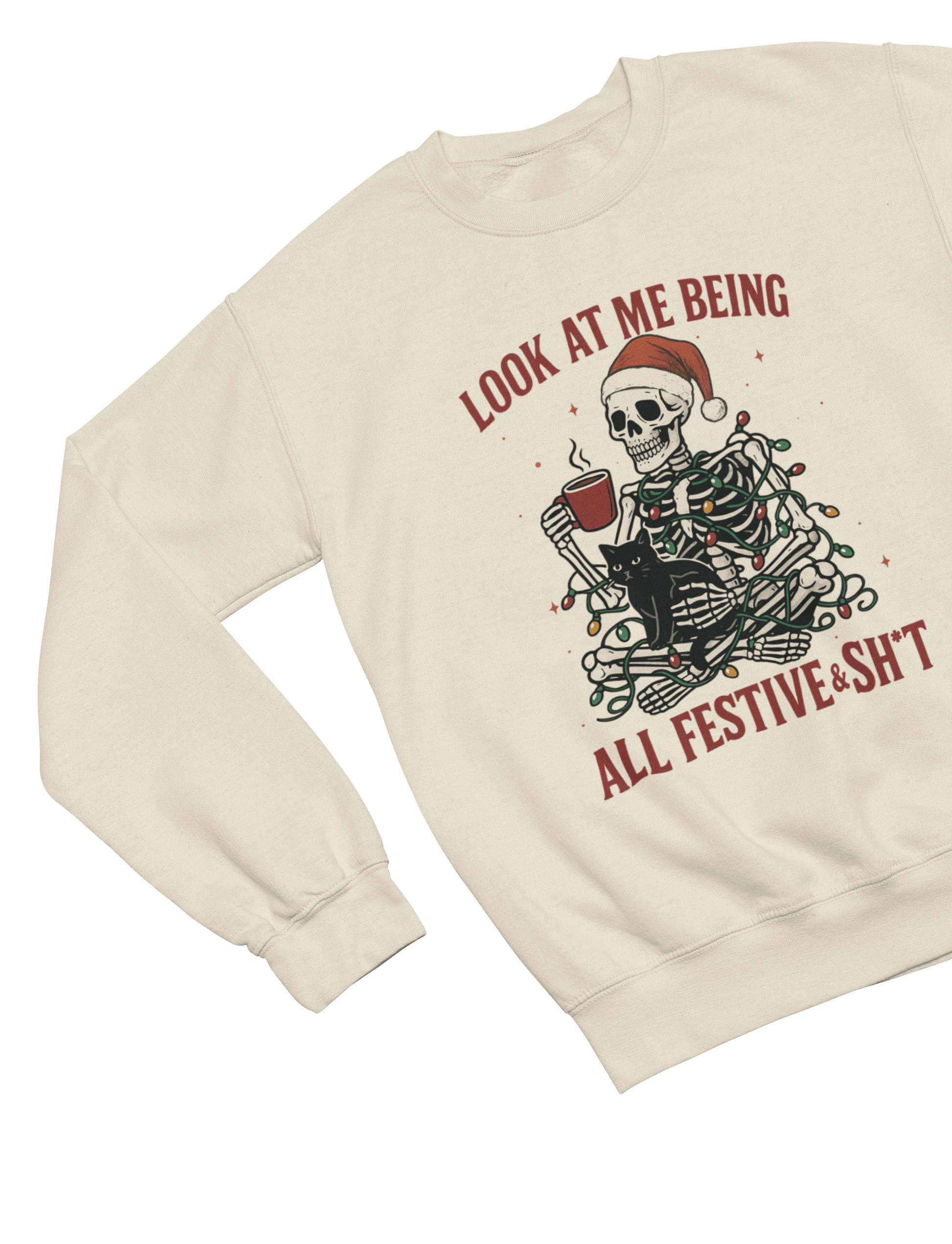 Skeleton Christmas Jumper – Funny Festive & Sh*t Sweatshirt Sweatshirt / 3XL (Adult) / Beige gift_idea unique_gift personalised_gift