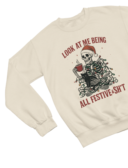 Skeleton Christmas Jumper – Funny Festive & Sh*t Sweatshirt Sweatshirt / 3XL (Adult) / Beige gift_idea unique_gift personalised_gift