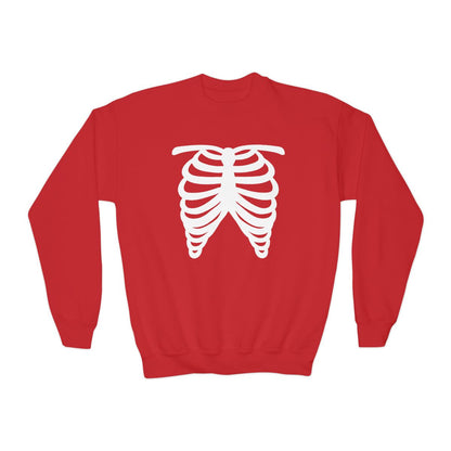 red kids sweatshirt skeleton rib cage funny halloween design