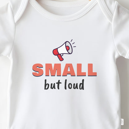 Small But Loud baby grow print close-up