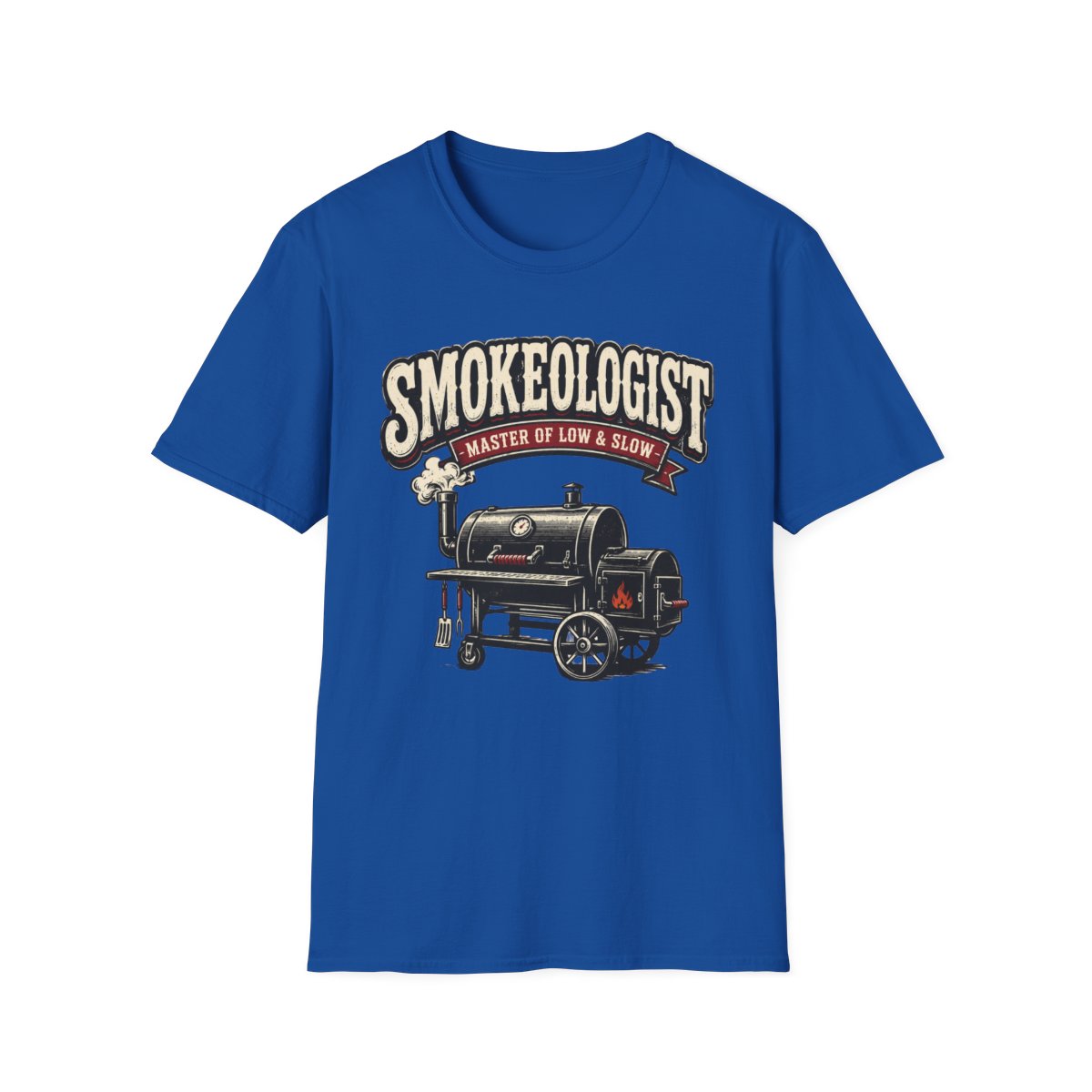white t-shirt with smokeologist pitmaster graphic
