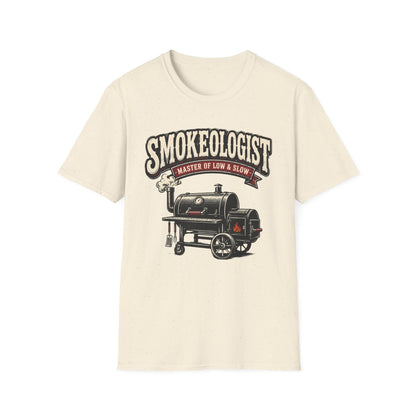 royal blue t-shirt with smokeologist funny barbecue design