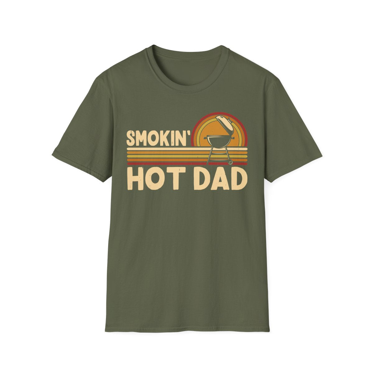dark heather t-shirt with funny smokin' hot dad print