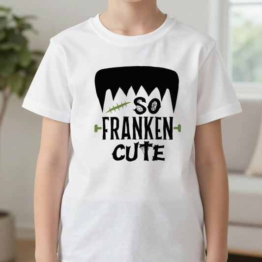 So Franken Cute Halloween Kids T-Shirt worn, lifestyle photo