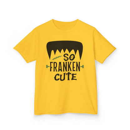 ash grey kids t-shirt with cute frankenstein halloween design
