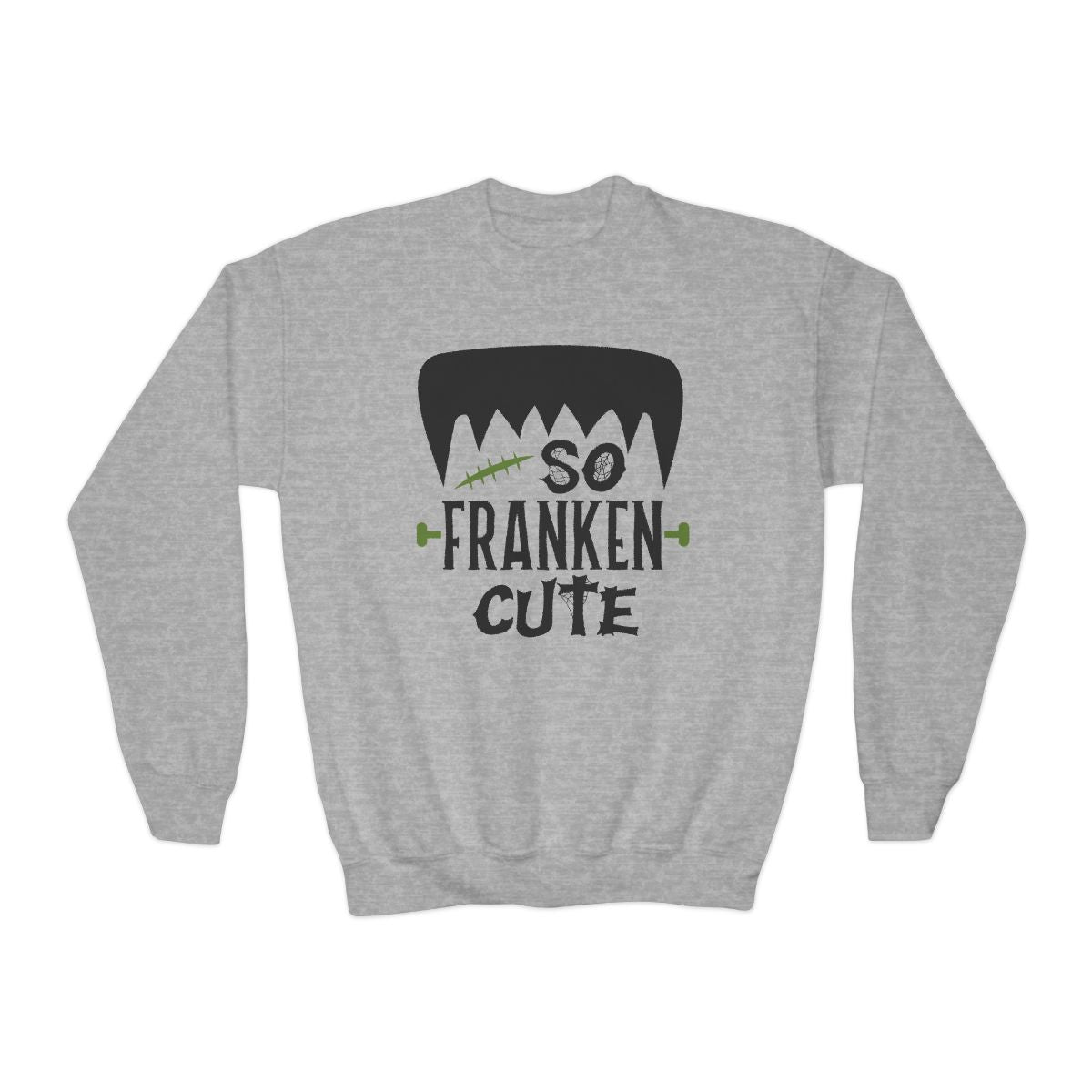 sport grey kids sweatshirt with funny frankenstein monster halloween design