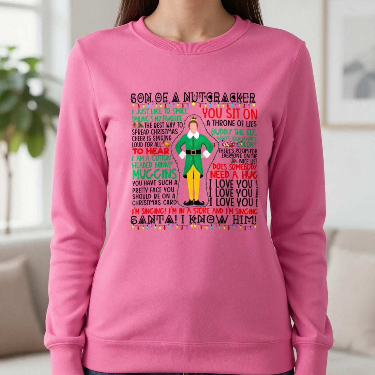 Son Of A Nutcracker Christmas Quotes T-Shirt & Sweatshirt in Heliconia, worn, our photo
