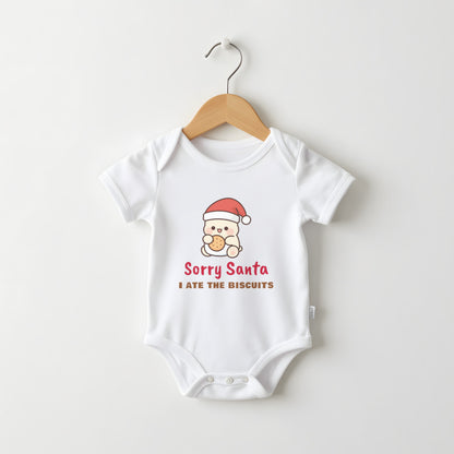 Sorry Santa I Ate The Biscuits white baby grow on a hanger