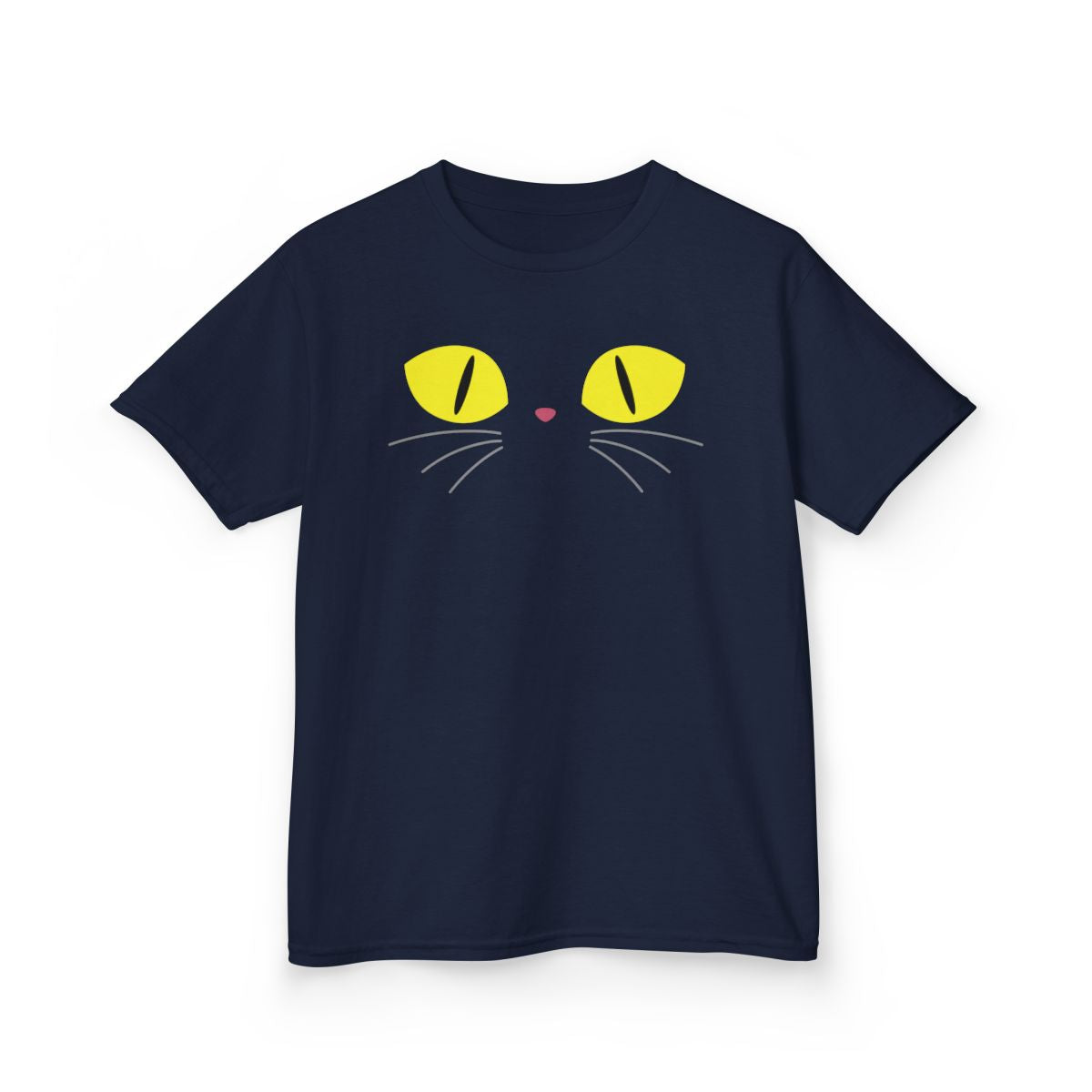 royal blue t-shirt with spooky cat eyes design perfect for kids halloween parties
